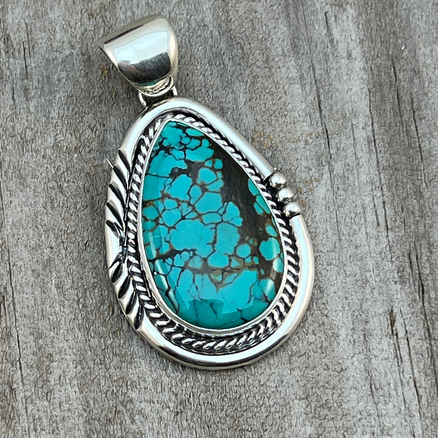 Spiderweb Turquoise Pendant Sterling Silver Navajo handmade Junior Begay 530