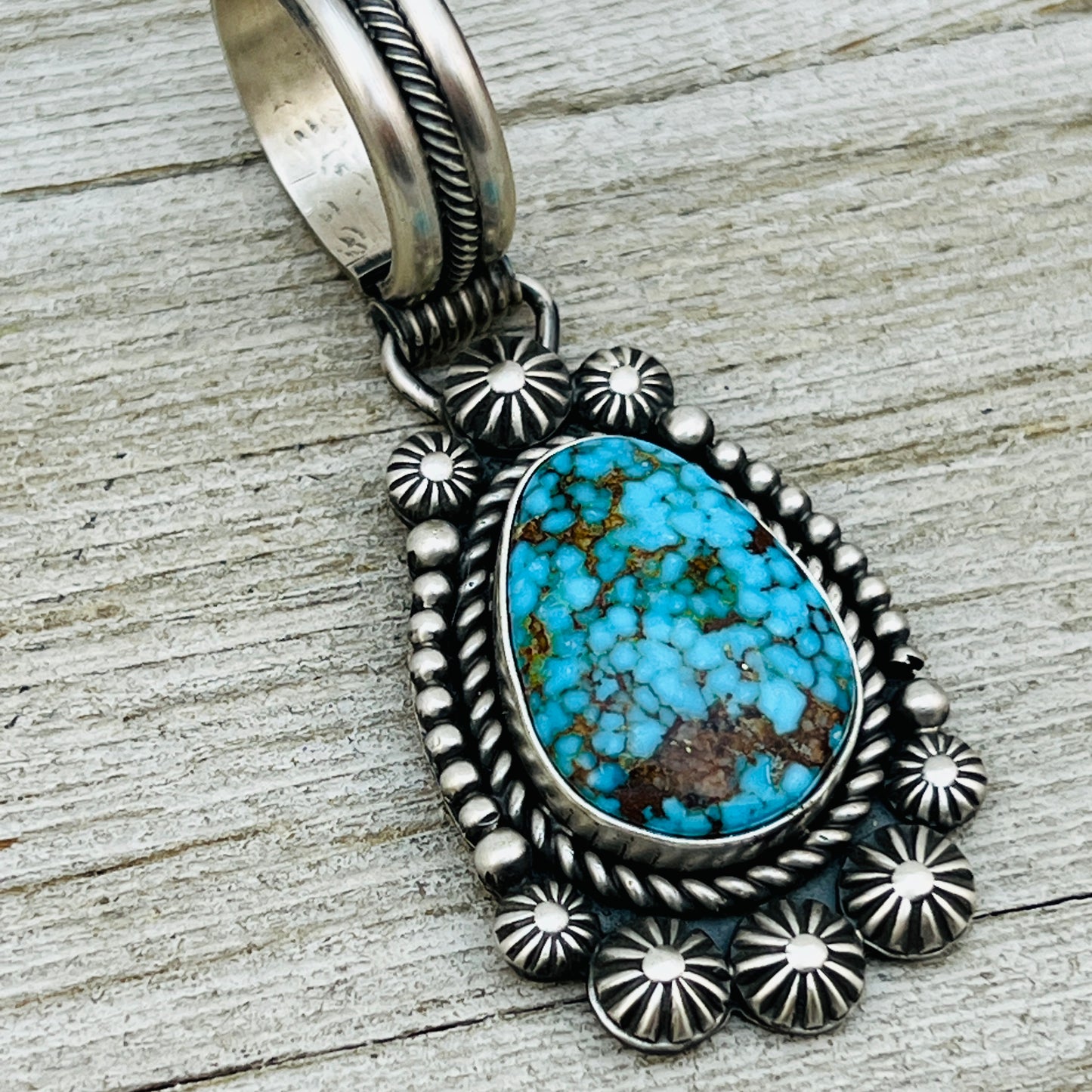 Blue Kingman Spiderweb Turquoise Pendant Navajo Sterling silver Michael Calladitto Navajo