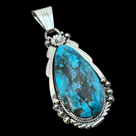 Blue Smokey Kingman Turquoise pendant sterling silver Rose Lee Navajo 789