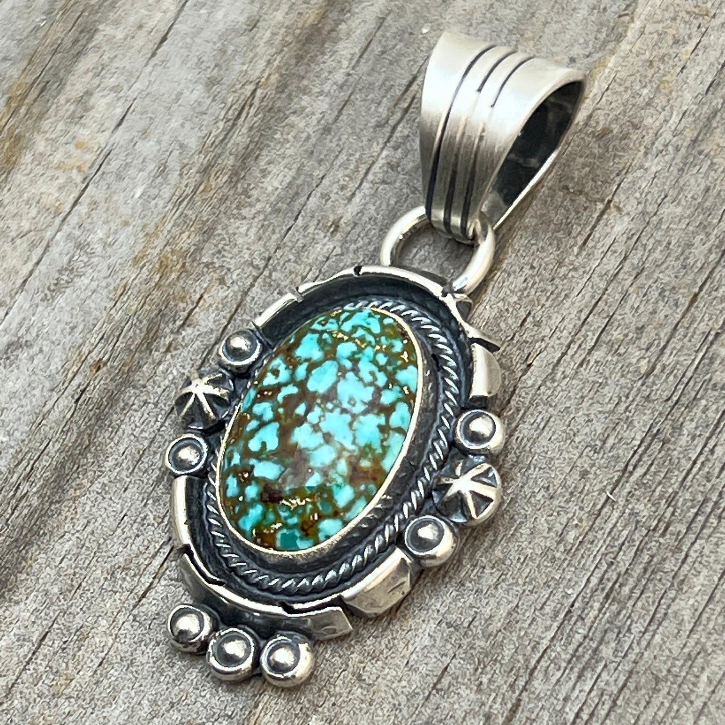 Kingman Turquoise pendant sterling silver Marita Benally Navajo 752