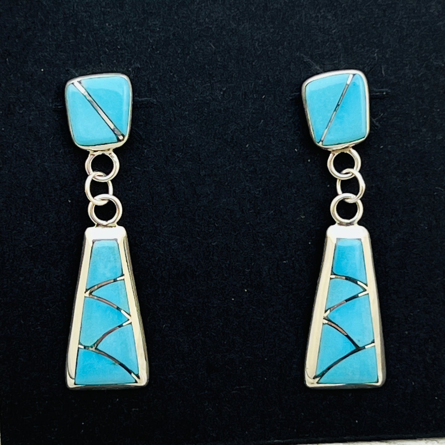 Modern Turquoise fish scale inlay Dangle earrings Stewart Tucson Zuni Sterling silver ER44