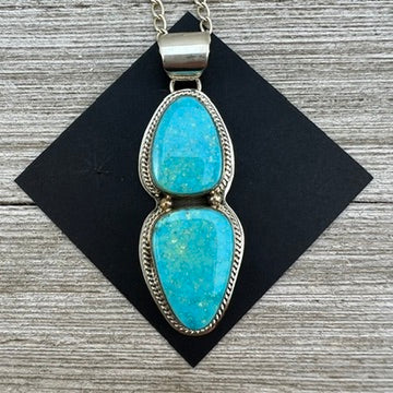 Blue Kingman Turquoise Pendant, Sterling silver, 18” chain necklace, Native American handmade Lyle Piaso,