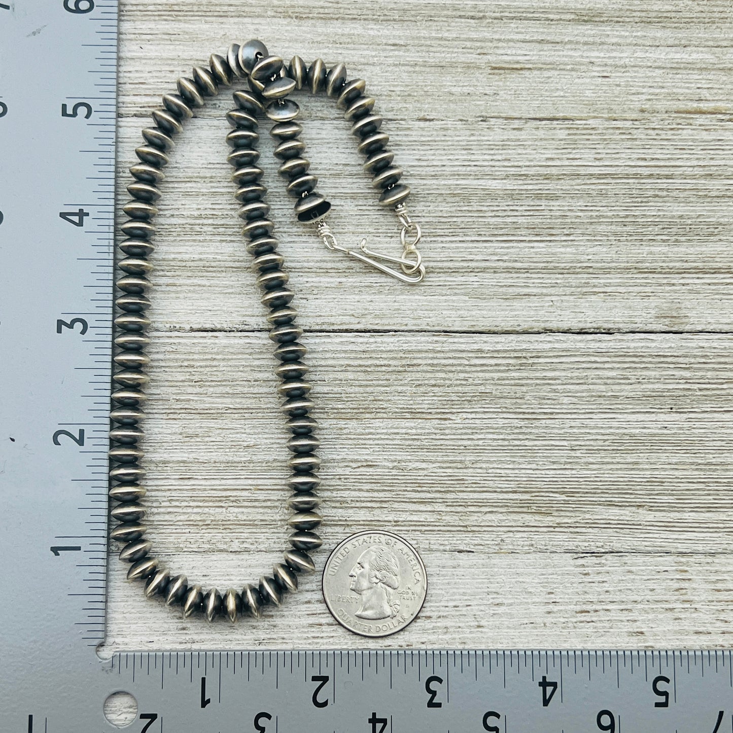 16” Sterling silver Navajo handmade 8mm saucer bead Pearl necklace Bryannen Halwood 700