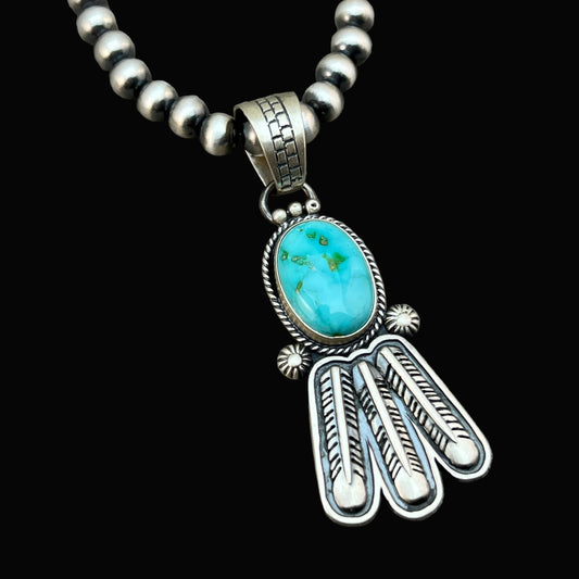 18" Sonoran Turquoise necklace sterling silver 6mm bead Verley Betone Navajo 767