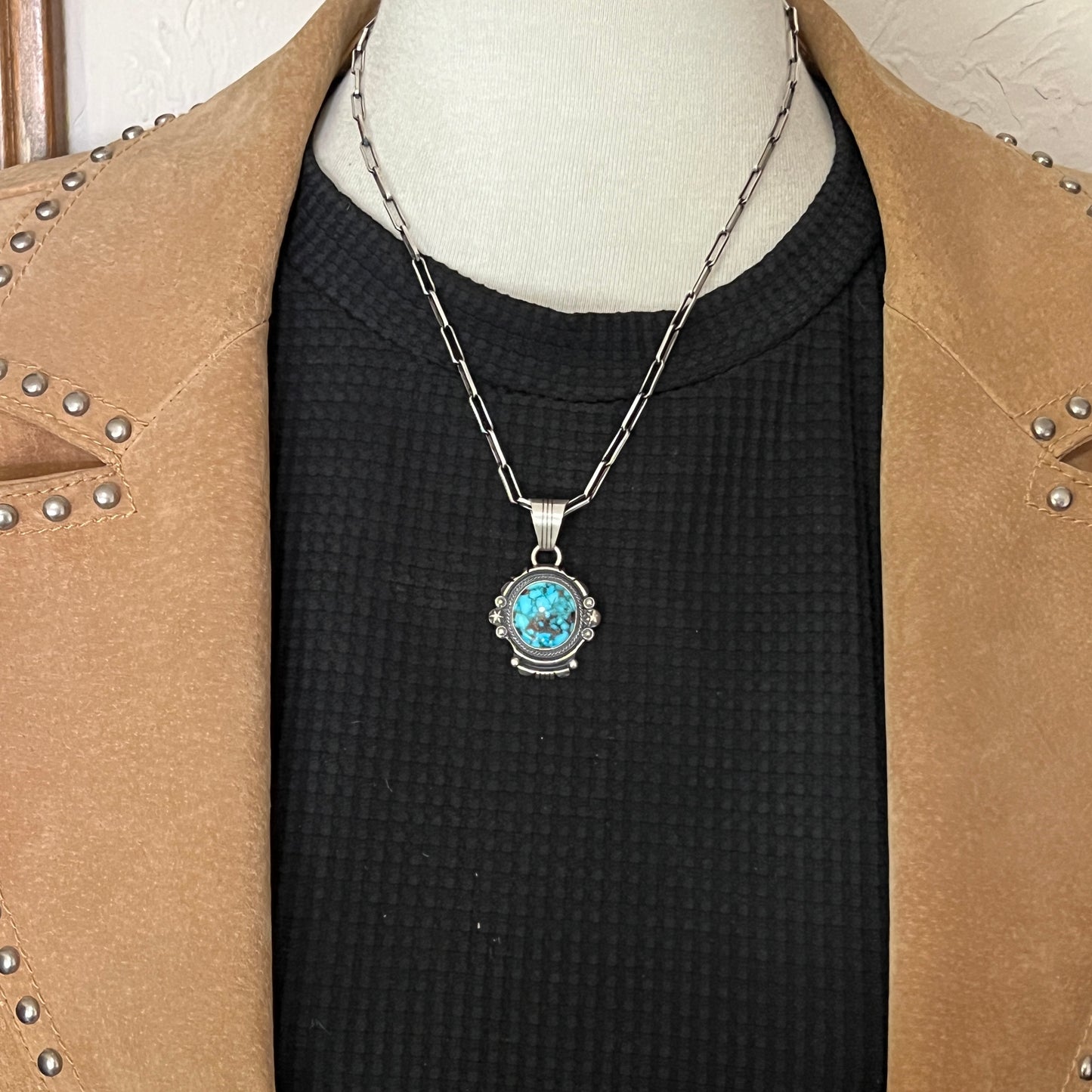 Kingman Turquoise pendant sterling silver Marita Benally Navajo 750