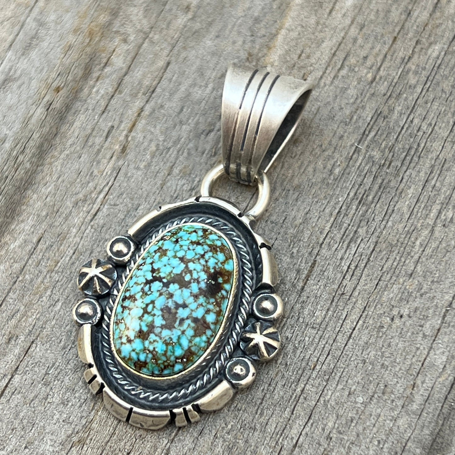 Kingman Turquoise pendant sterling silver Marita Benally Navajo 758