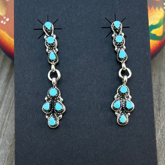 Turquoise Petit Point Dainty dangle zuni earrings sterling silver Jovi Burns 695