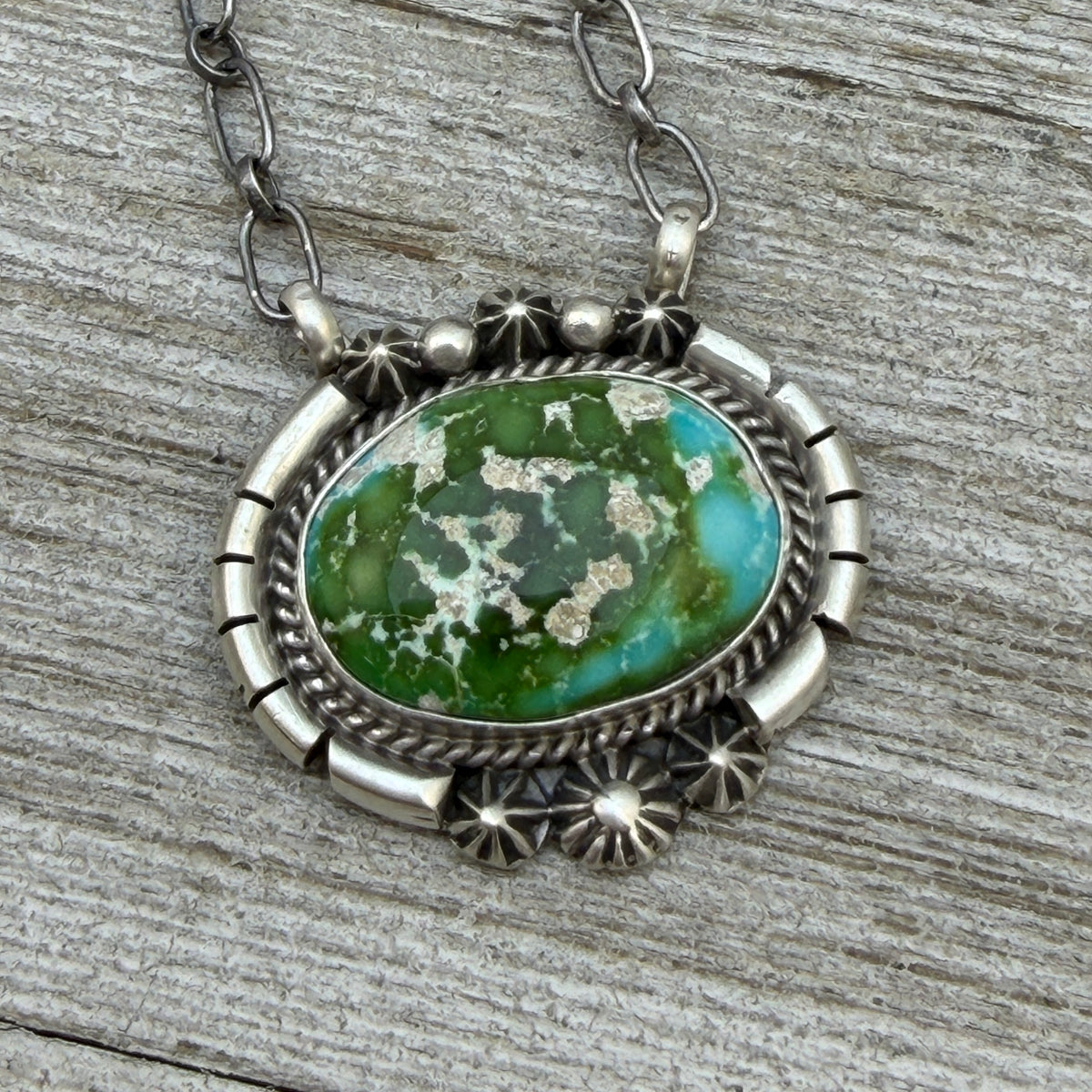 Sonoran turquoise station necklace Sterling Silver Navajo Samuel Yellowhair NK37
