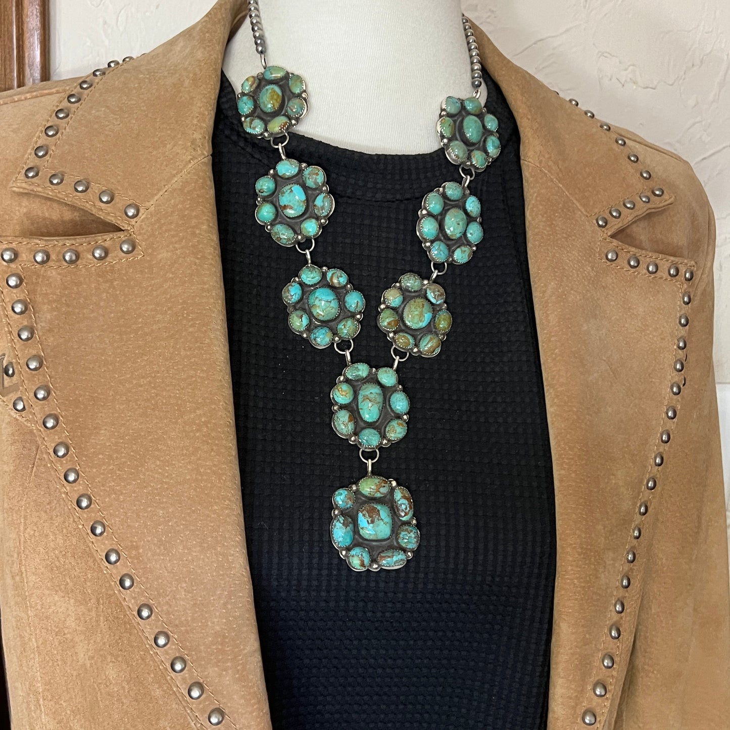 22" Lariat Kingman turquoise cluster necklace Jolene Begay Navajo handmade 732