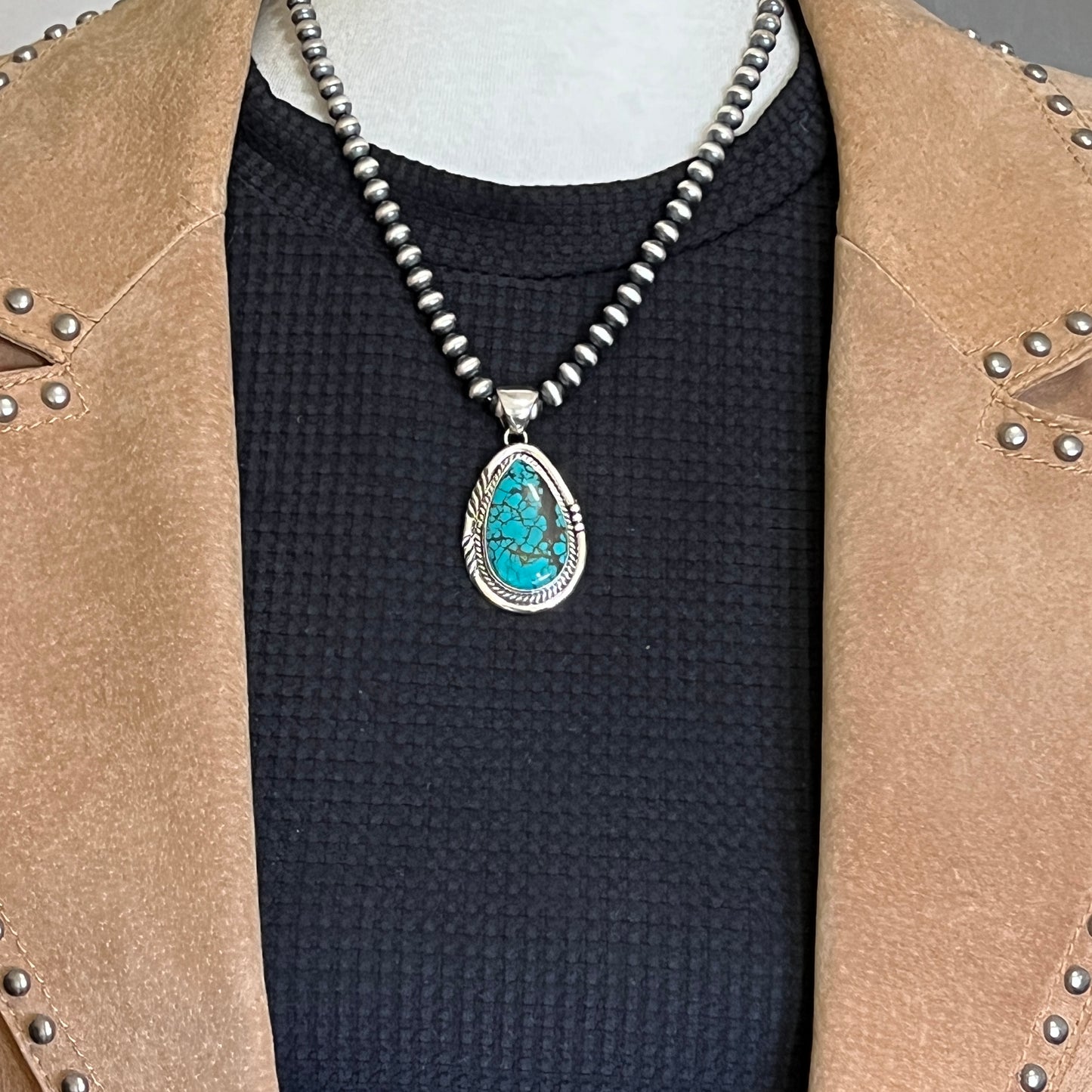 Spiderweb Turquoise Pendant Sterling Silver Navajo handmade Junior Begay 530