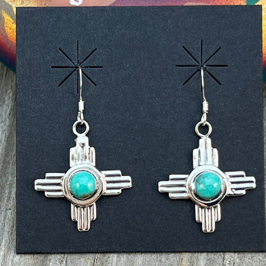 Sterling silver Zia Sun turquoise earrings Franklin Johnson Navajo 684
