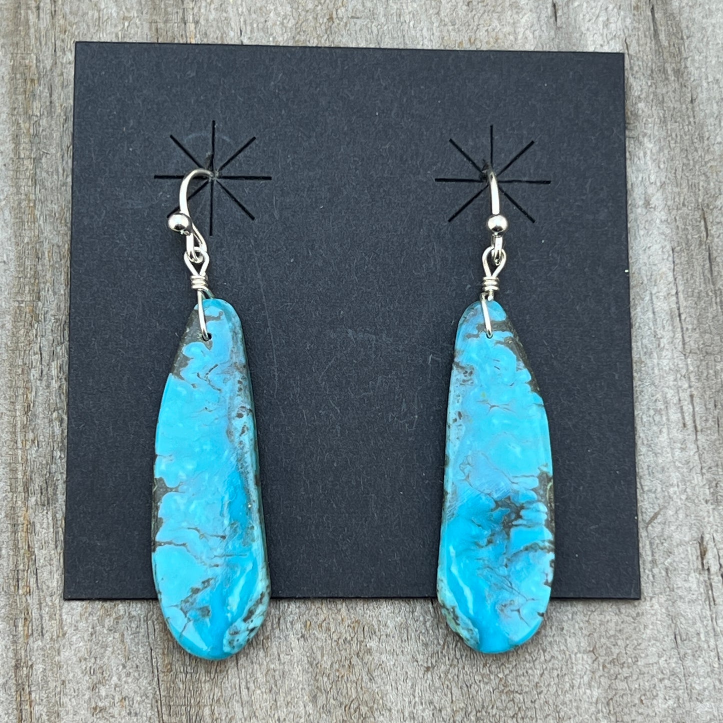 Blue Kingman Turquoise slab earrings Ronald Chavez Santo Domingo 619
