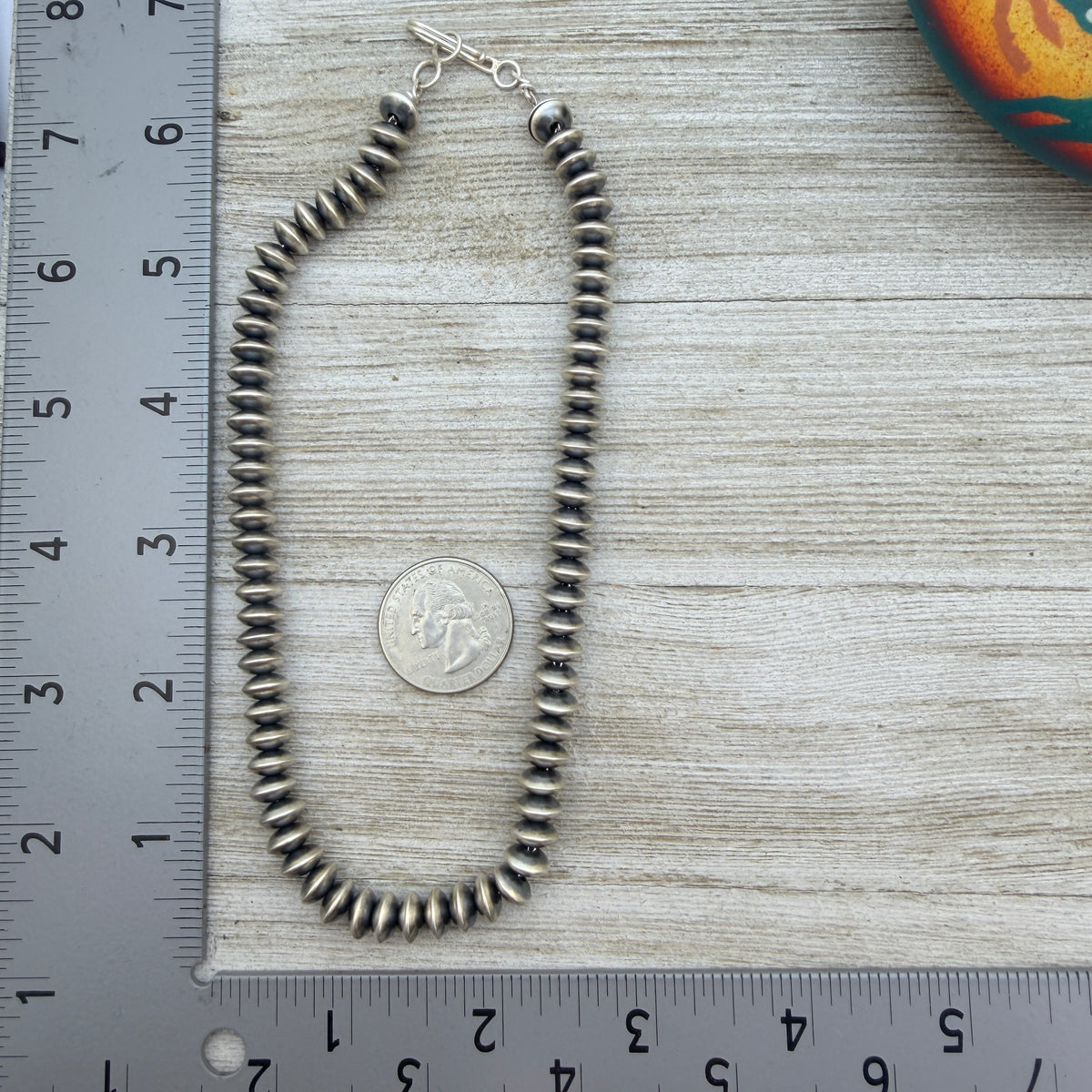 14” Sterling silver Navajo handmade 8mm saucer bead Pearl necklace Bryannen Halwood