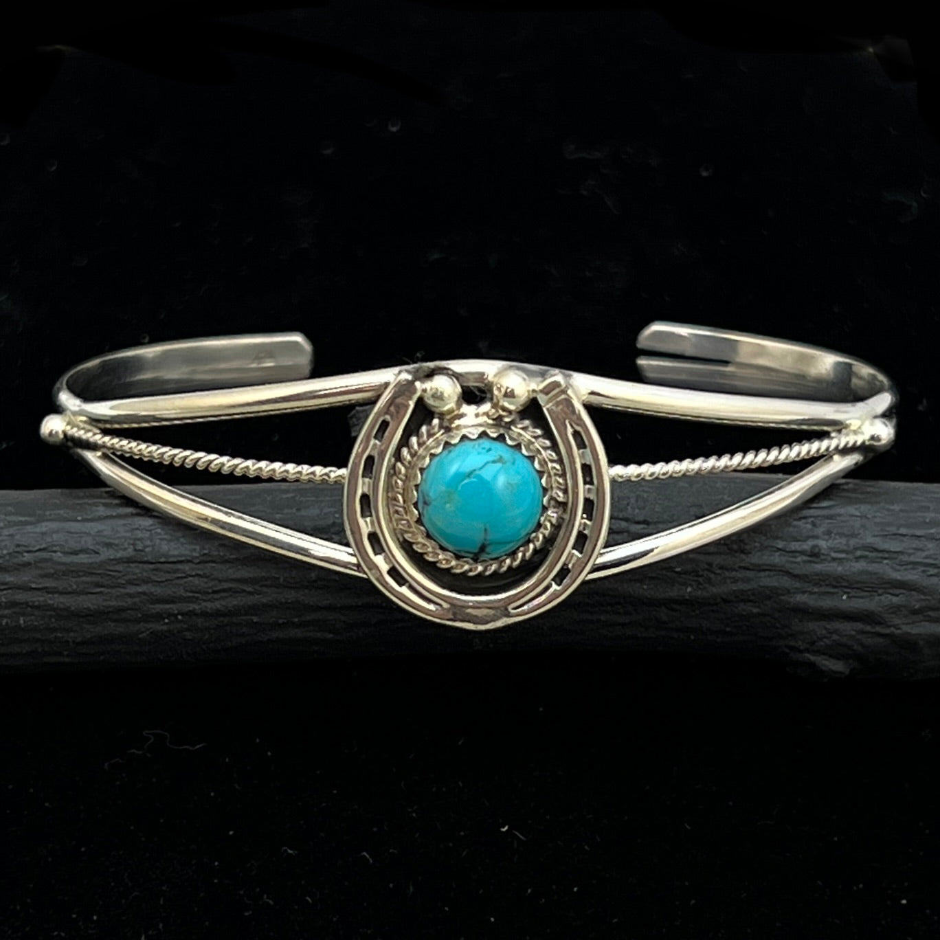 6 1/4" Kingman Turquoise Horseshoe Cuff Bracelet Sterling Silver Letricia Largo BR53