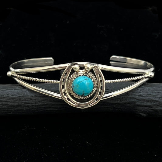 6 1/4" Kingman Turquoise Horseshoe Cuff Bracelet Sterling Silver Letricia Largo BR53
