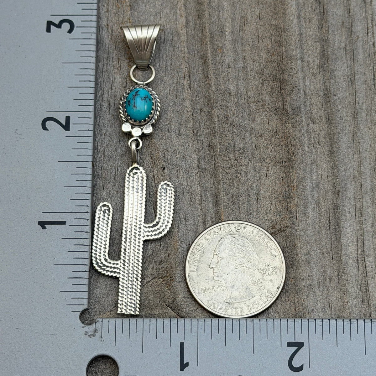 Blue Campitos Turquoise Cactus Pendant Sharon McCarthy Navajo Sterling Silver PD9