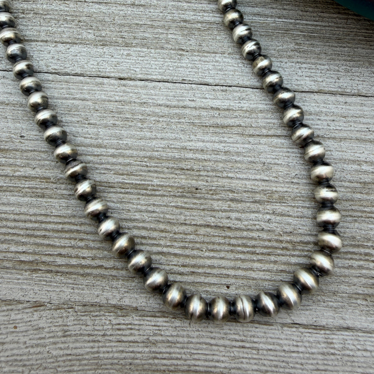 24" Sterling silver Navajo handmade 5mm round bead Pearl necklace Dorinda Mariano signed