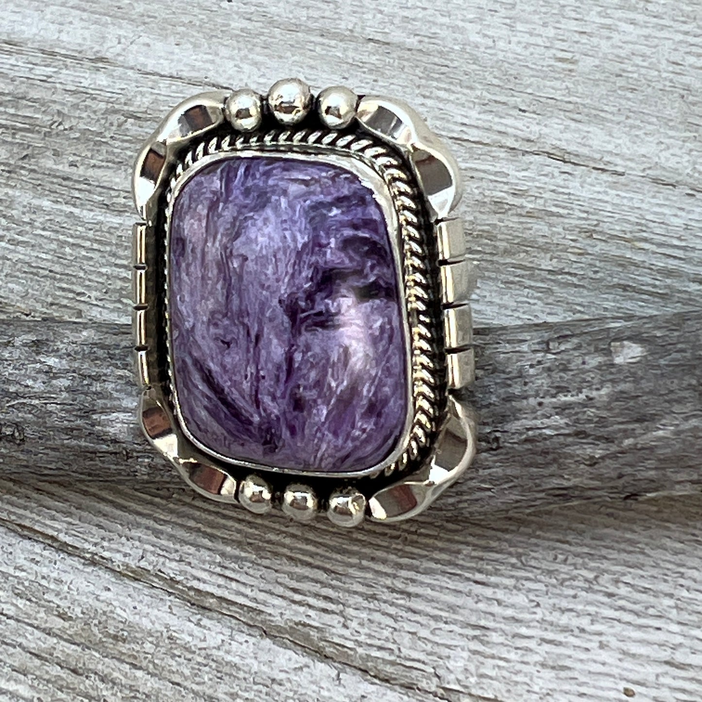 Size 8 Charoite sterling silver handmade ring #11 Navajo Samuel Yellowhair