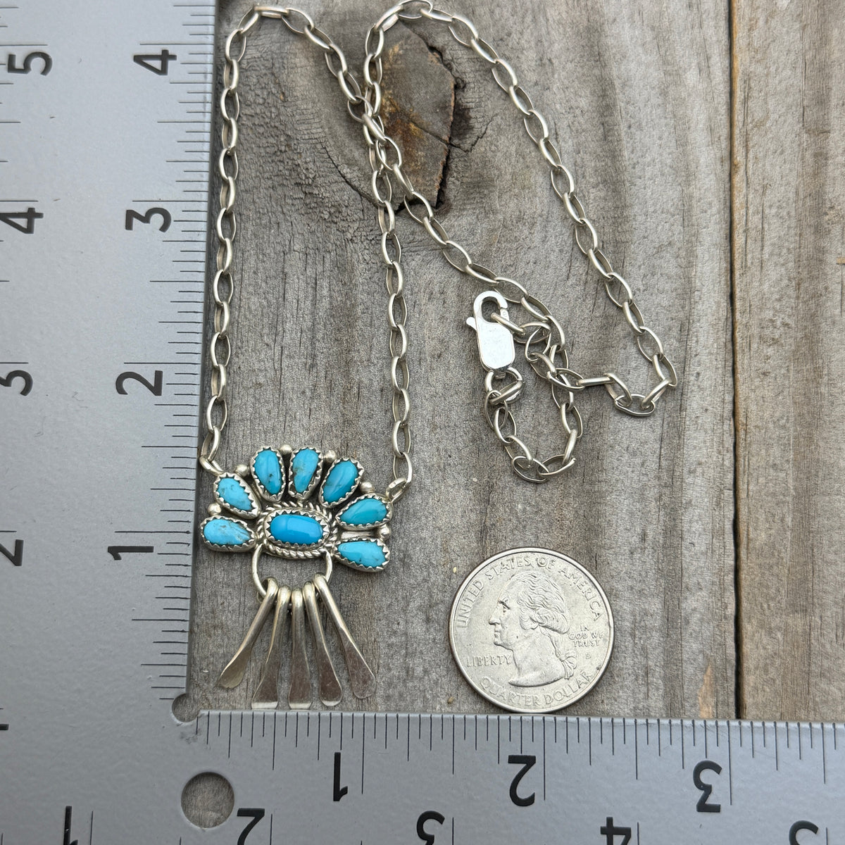 17 1/2" Turquoise Petit  Point Necklace Justina Wilson Sterling silver NK55