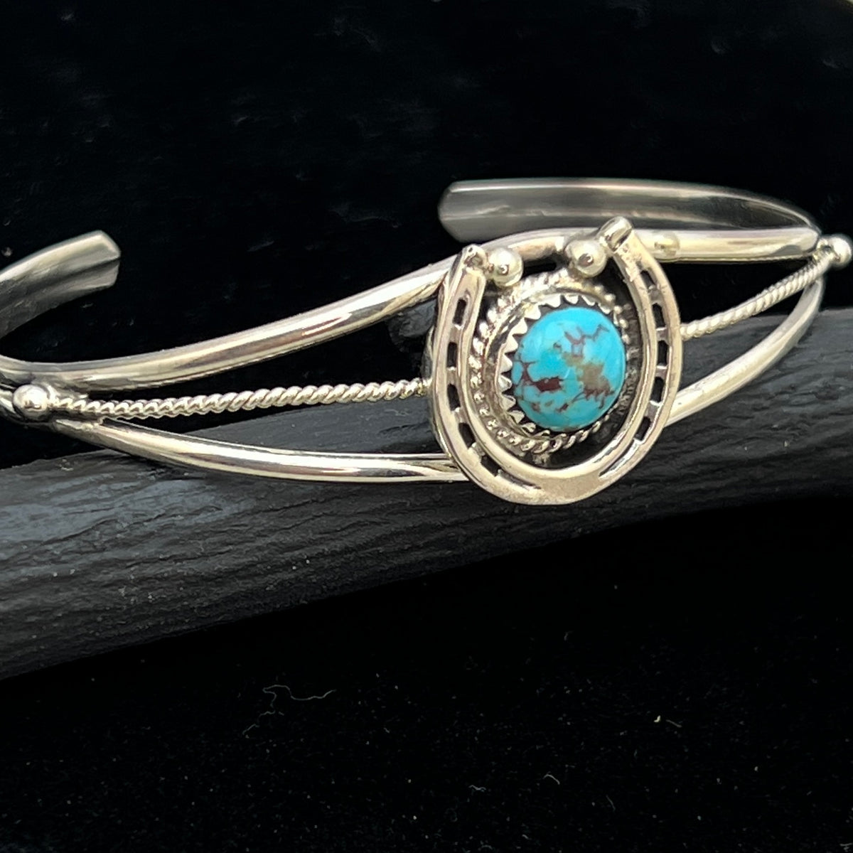 6 1/4" Kingman Turquoise Horseshoe Cuff Bracelet Sterling Silver Letricia Largo BR51