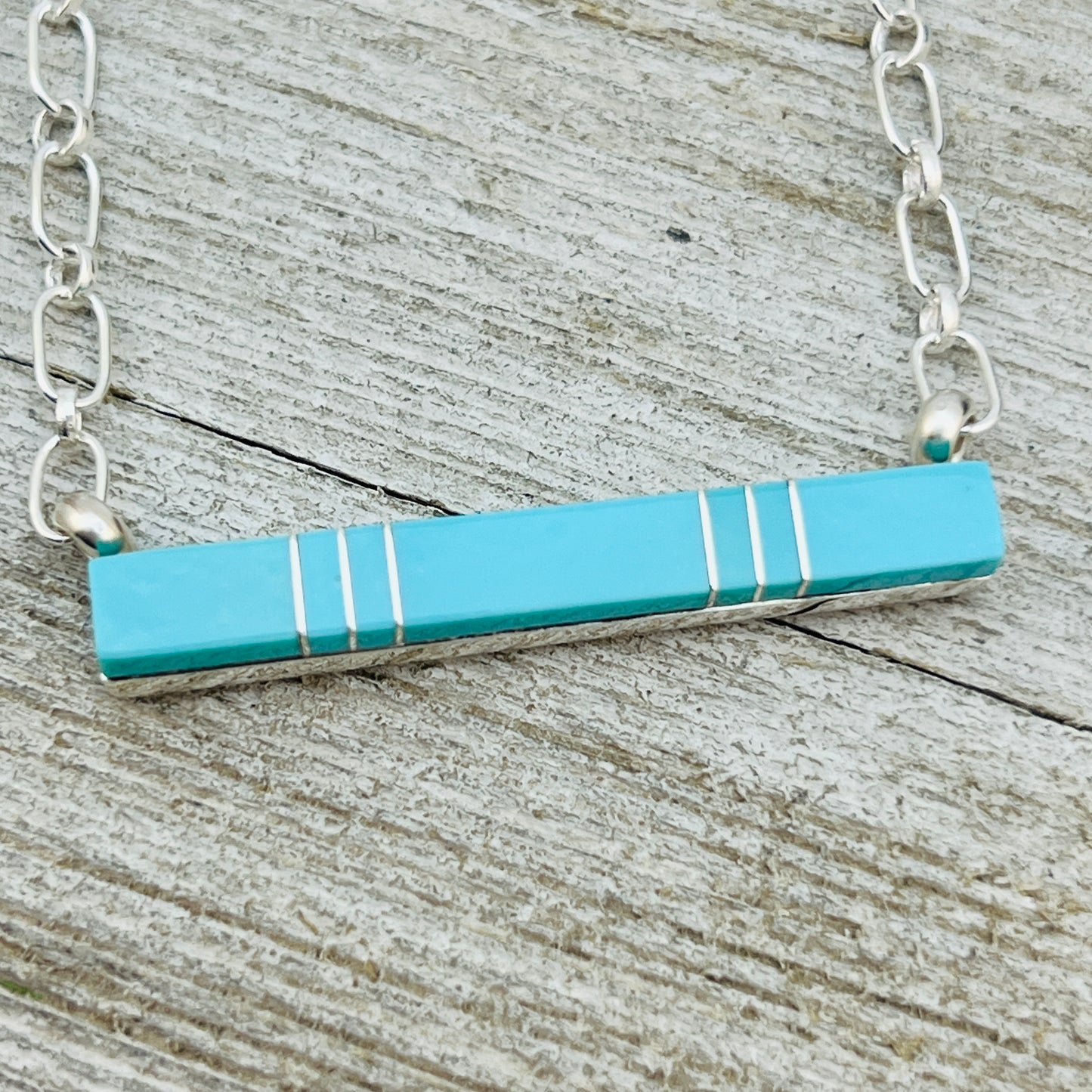 18" Turquoise inlay bar necklace Zuni handmade MaDerral Kallestewa