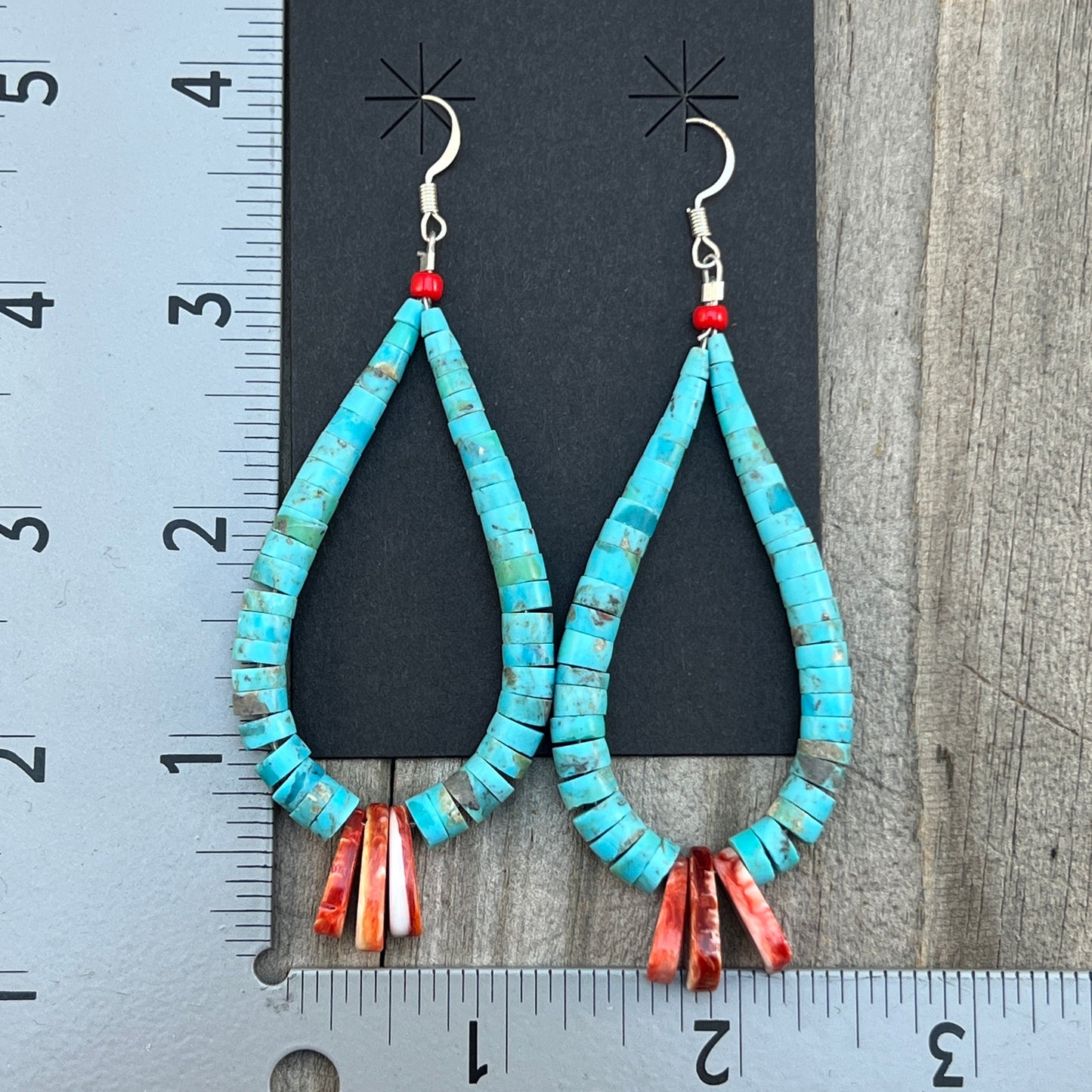 Blue Turquoise Heishi Jacla Earrings Santo Domingo Kewa Pueblo Lupe Lovato 656