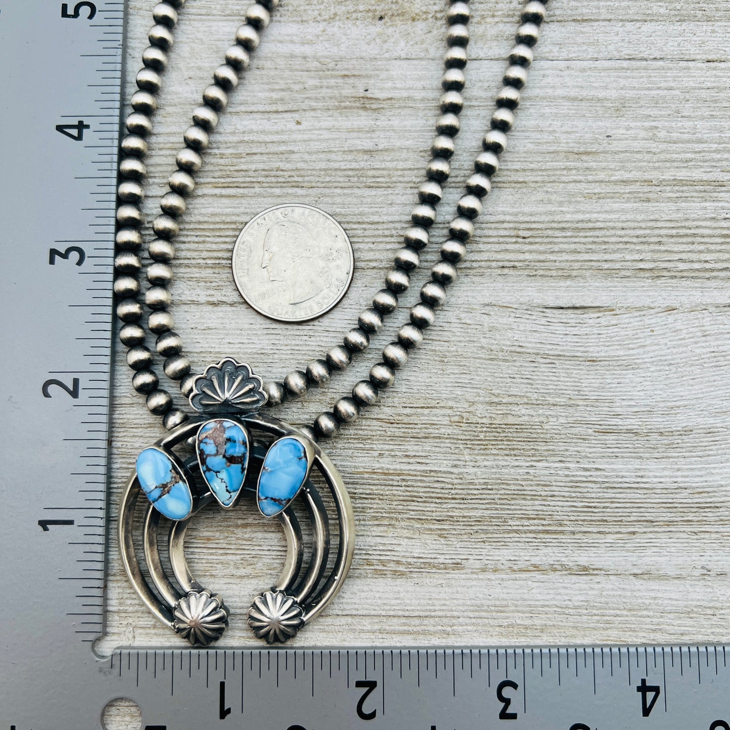 17 1/2" Golden Hills Turquoise Naja necklace sterling silver Navajo Davey Morgan NK1