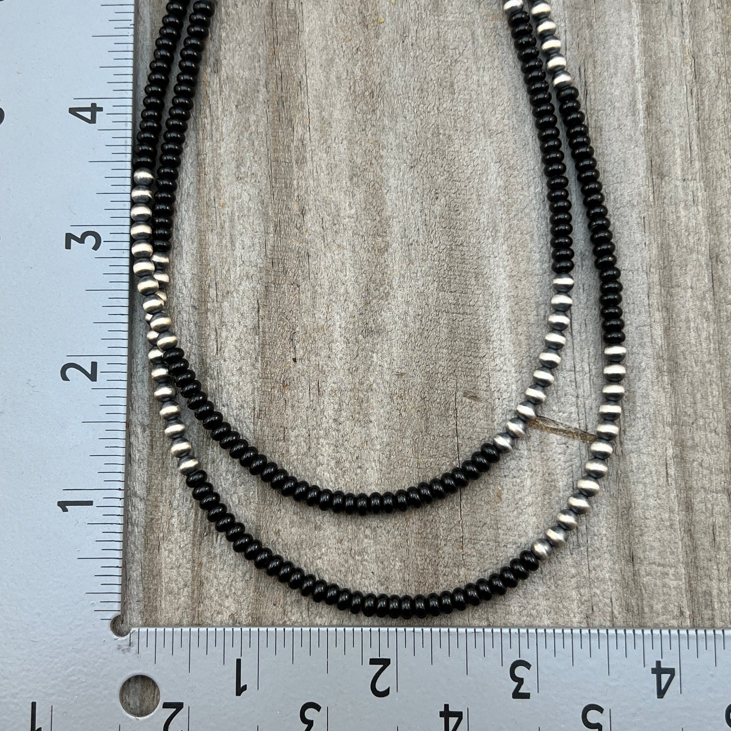 Real 925 sterling silver 4mm Black Onyx Necklace Oxidized Pearl BOHO Western Jewelry