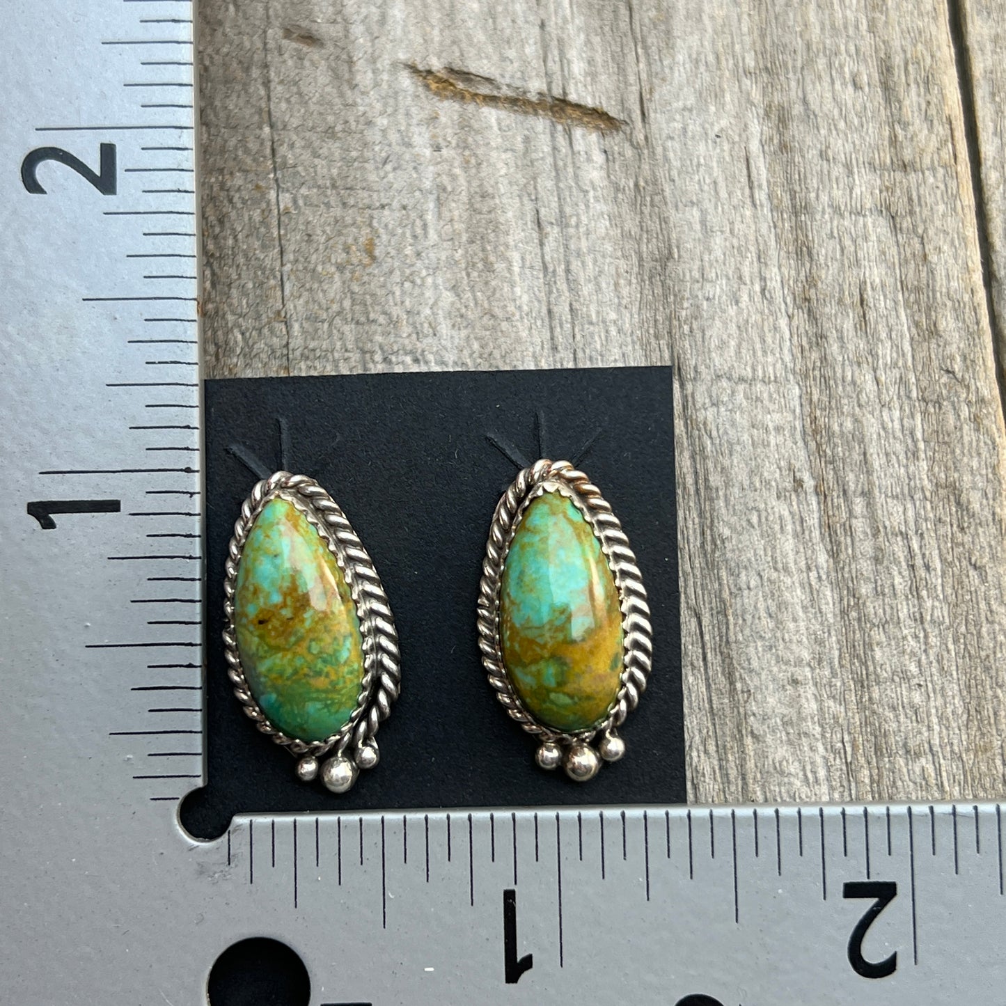Green Kingman Turquoise Teardrop stud earrings sterling silver Theresa Smith Navajo 719