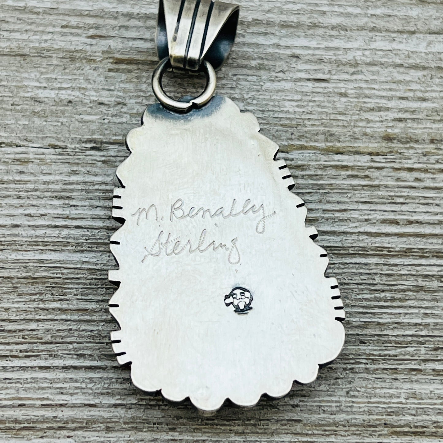White Buffalo Stone Pendant Navajo Sterling silver Marita Benally