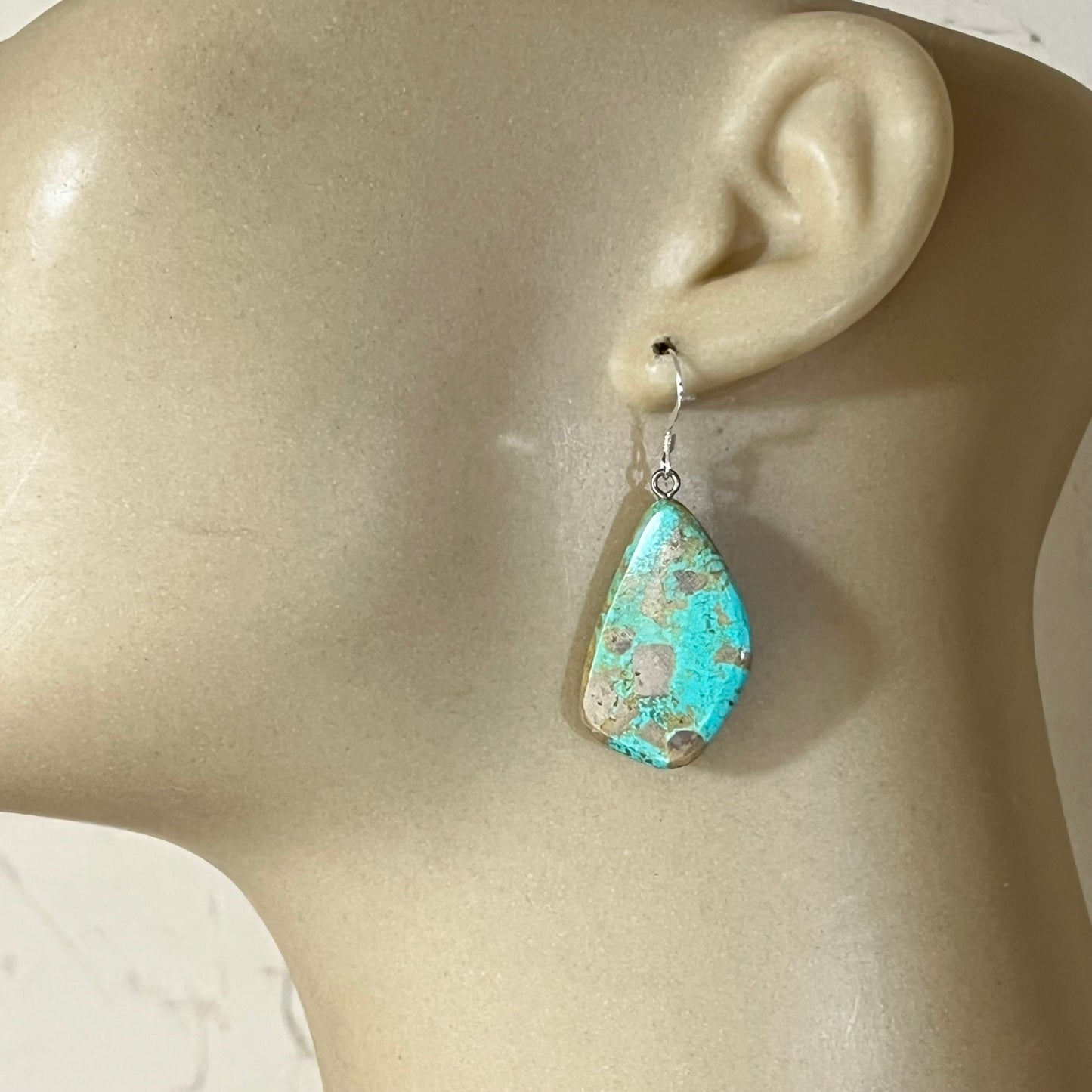 Tyrone Turquoise handmade slab earrings #16, sliced turquoise,