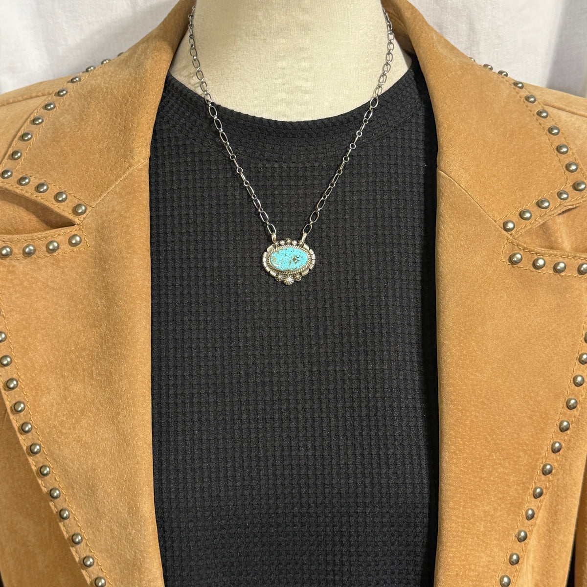 Light Blue Kingman turquoise station necklace Sterling Silver Navajo Samuel Yellowhair NK42
