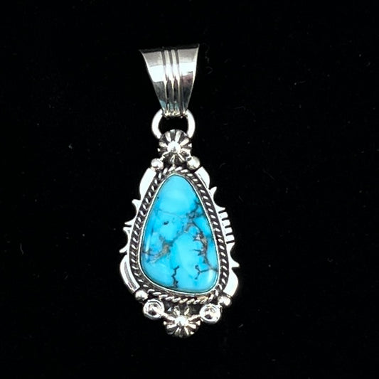 Blue Kingman Turquoise Pendant Navajo handmade Daniel Benally sterling silver