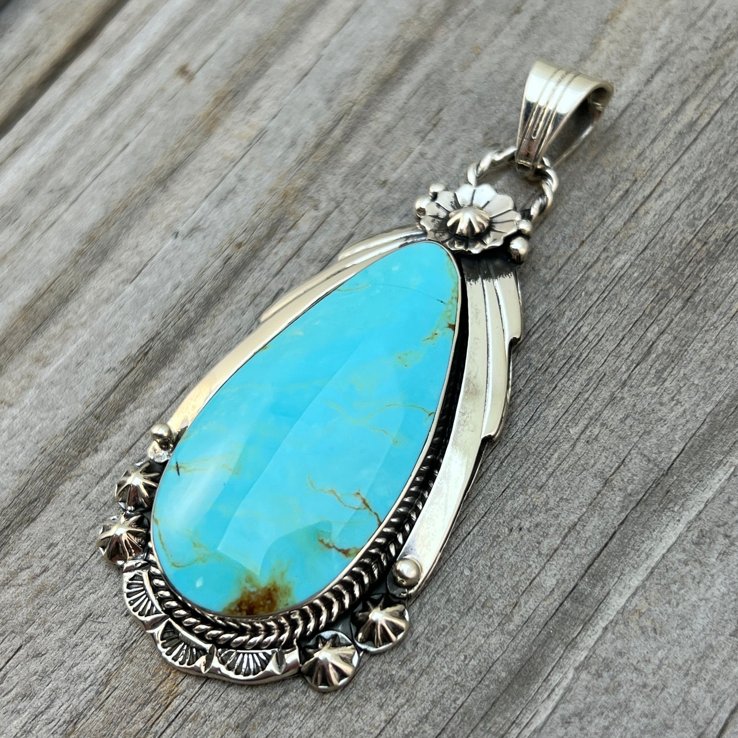 Kingman Turquoise pendant sterling silver Rose Lee Navajo 790