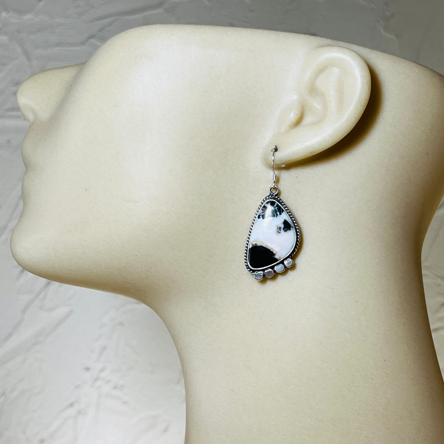 White Buffalo stone dangle earrings sterling silver Sharon McCarthy Navajo ER49