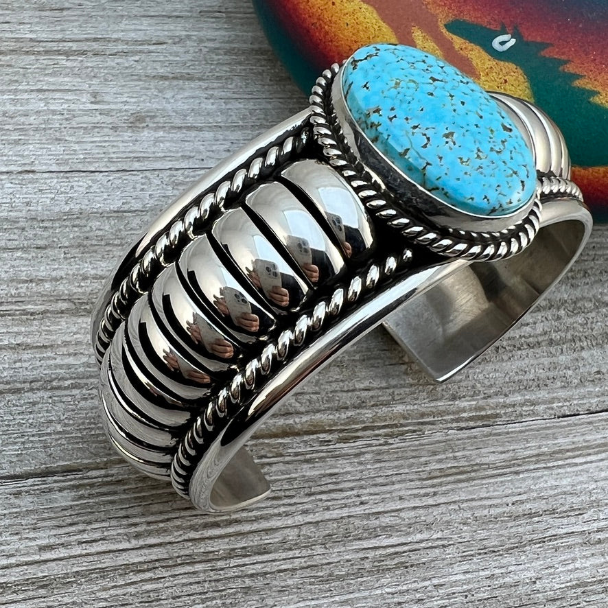 6 1/2" - 6 3/4" Kingman Spiderweb Turquoise cuff bracelet sterling silver TOM CHARLEY