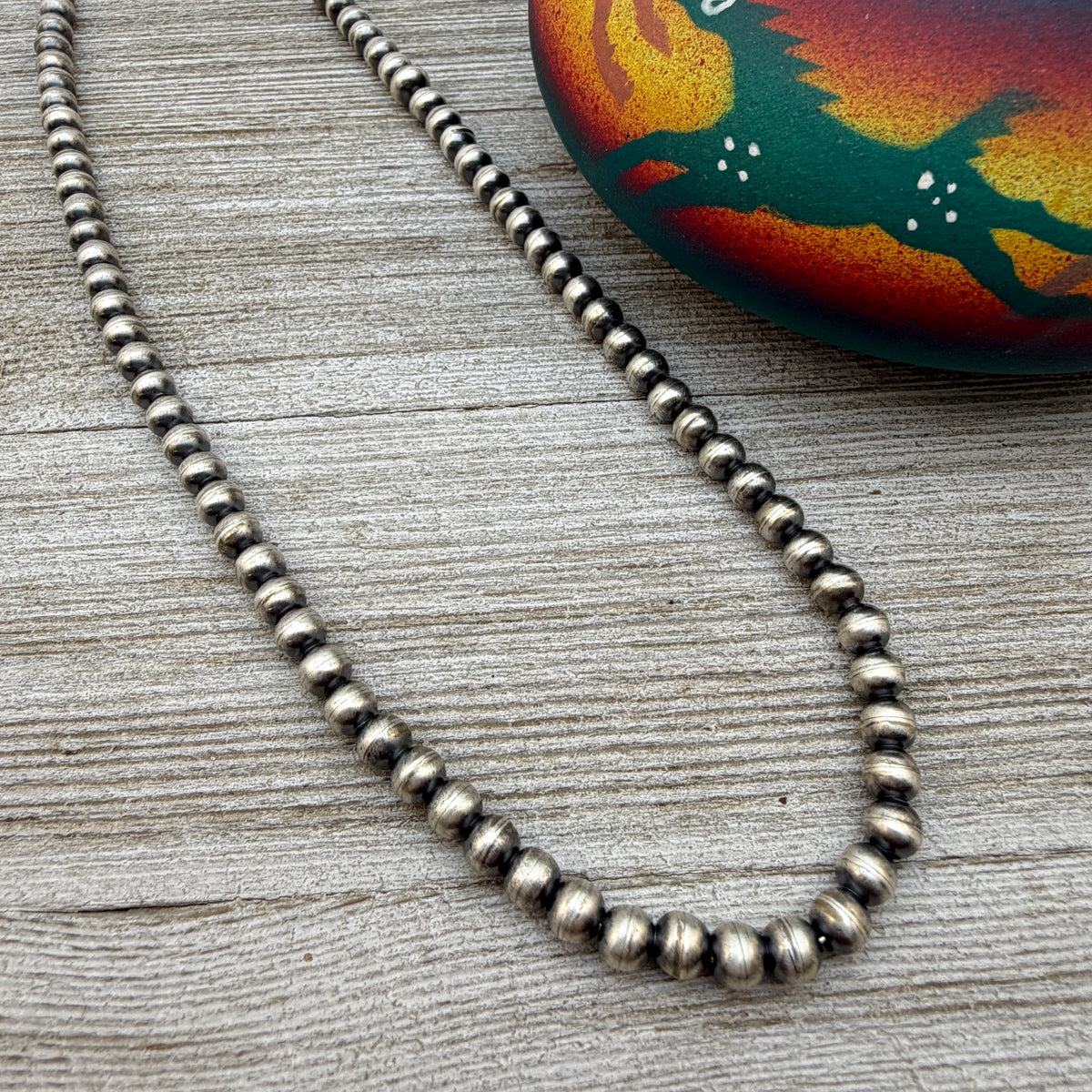16" Sterling silver Navajo handmade 5mm round bead Pearl necklace Dorinda Mariano signed