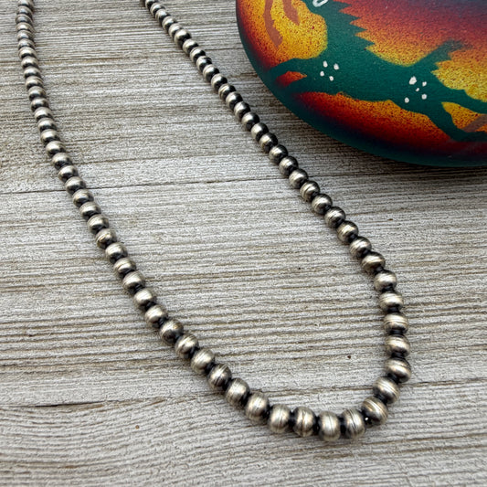 16" Sterling silver Navajo handmade 5mm round bead Pearl necklace Dorinda Mariano signed