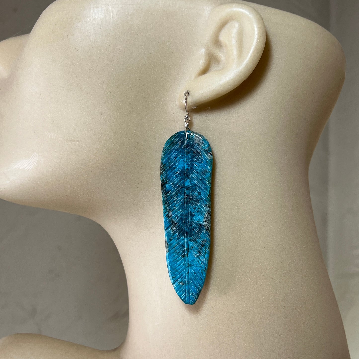 Santo Domingo Carved Turquoise Feather earrings, Ronald Chavez