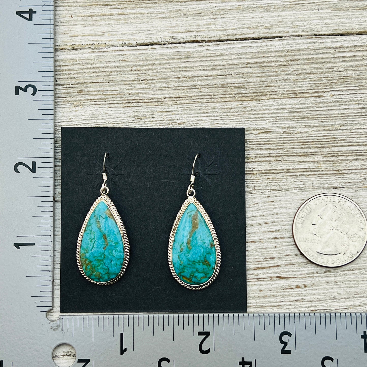 Blue turquoise teardrop earrings sterling silver Sharon McCarthy Navajo ER55
