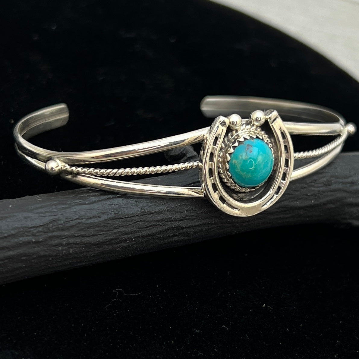 6 1/4" Kingman Turquoise Horseshoe Cuff Bracelet Sterling Silver Letricia Largo BR49