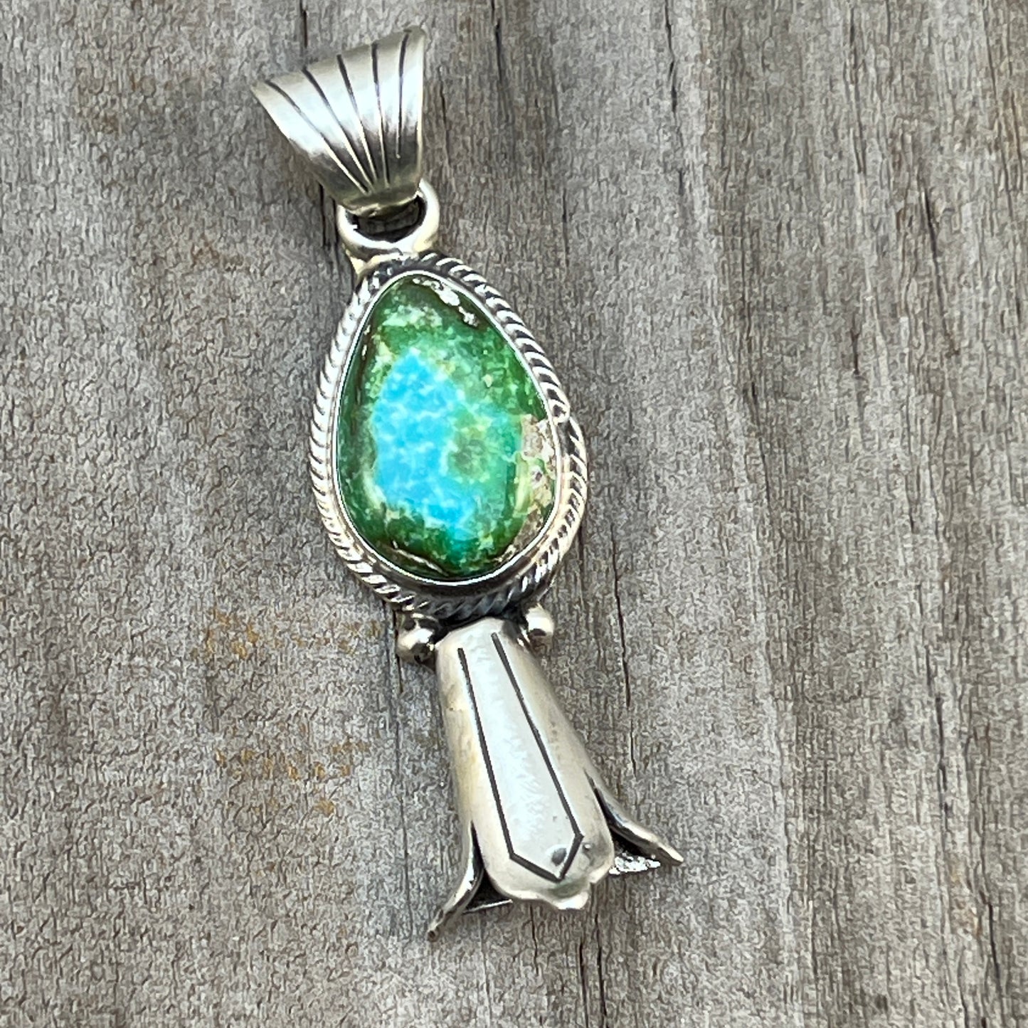 Sonoran Gold Turquoise Squash Blossom Pendant Adrienne Gordon Sterling Silver 506