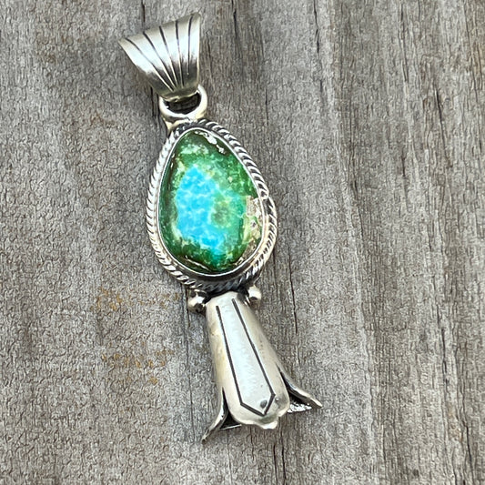 Sonoran Gold Turquoise Squash Blossom Pendant Adrienne Gordon Sterling Silver 506