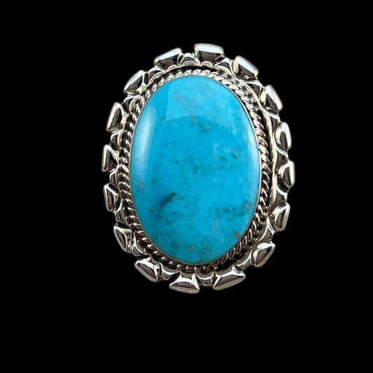 Size 10 Large stone Blue Kingman turquoise statement ring Sterling silver Navajo handmade