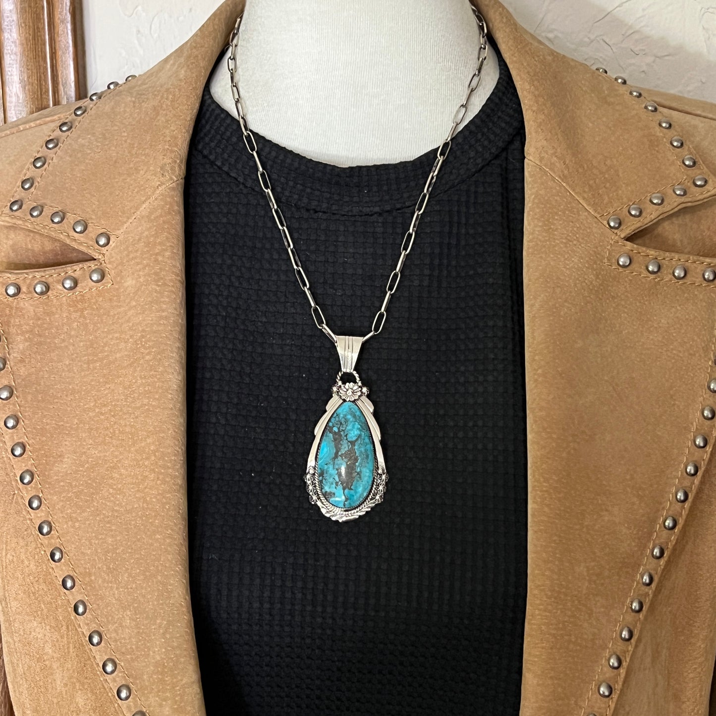 Blue Smokey Kingman Turquoise pendant sterling silver Rose Lee Navajo 789