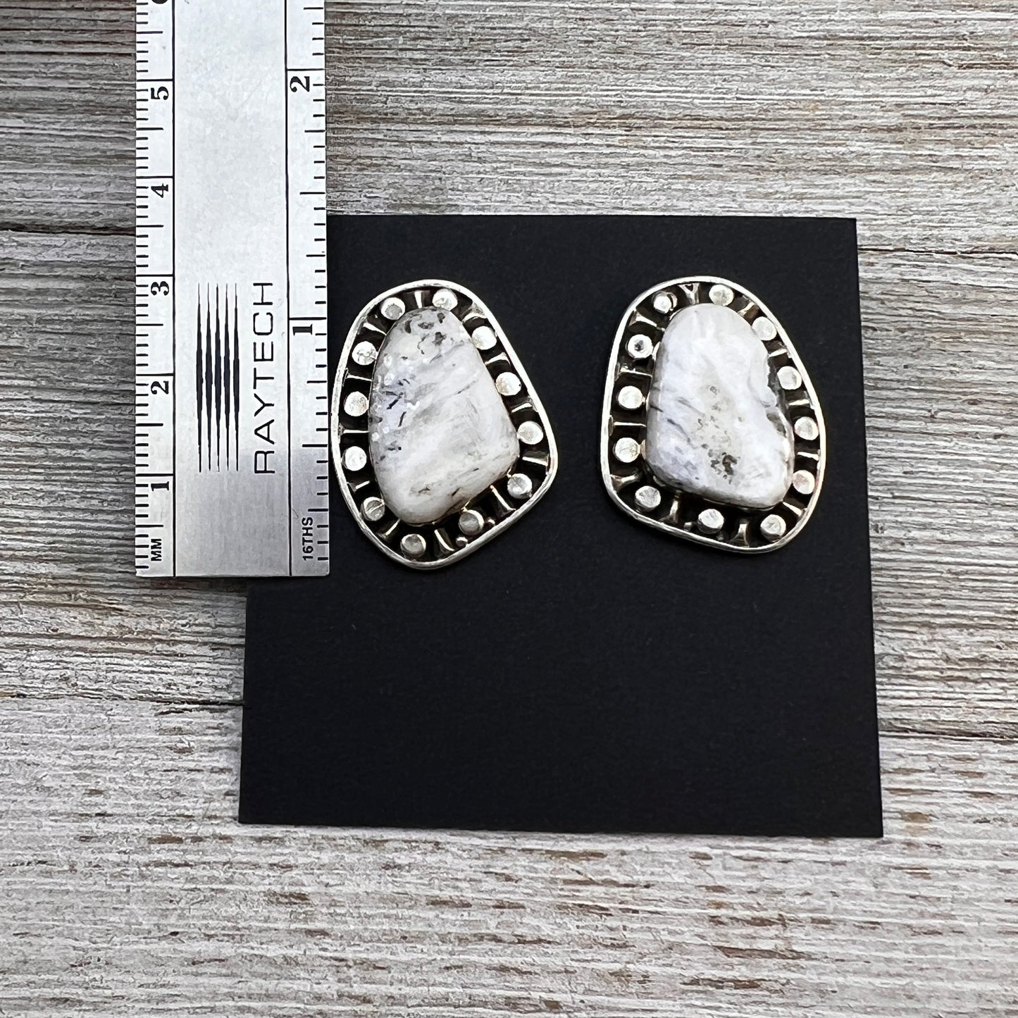 White Buffalo Stone Sterling silver post stud earrings, Navajo Sharon McCarthy