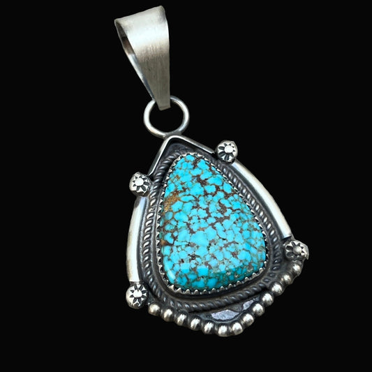 High Grade  Kingman Spiderweb Turquoise pendant sterling silver Leslie Nez Navajo 800