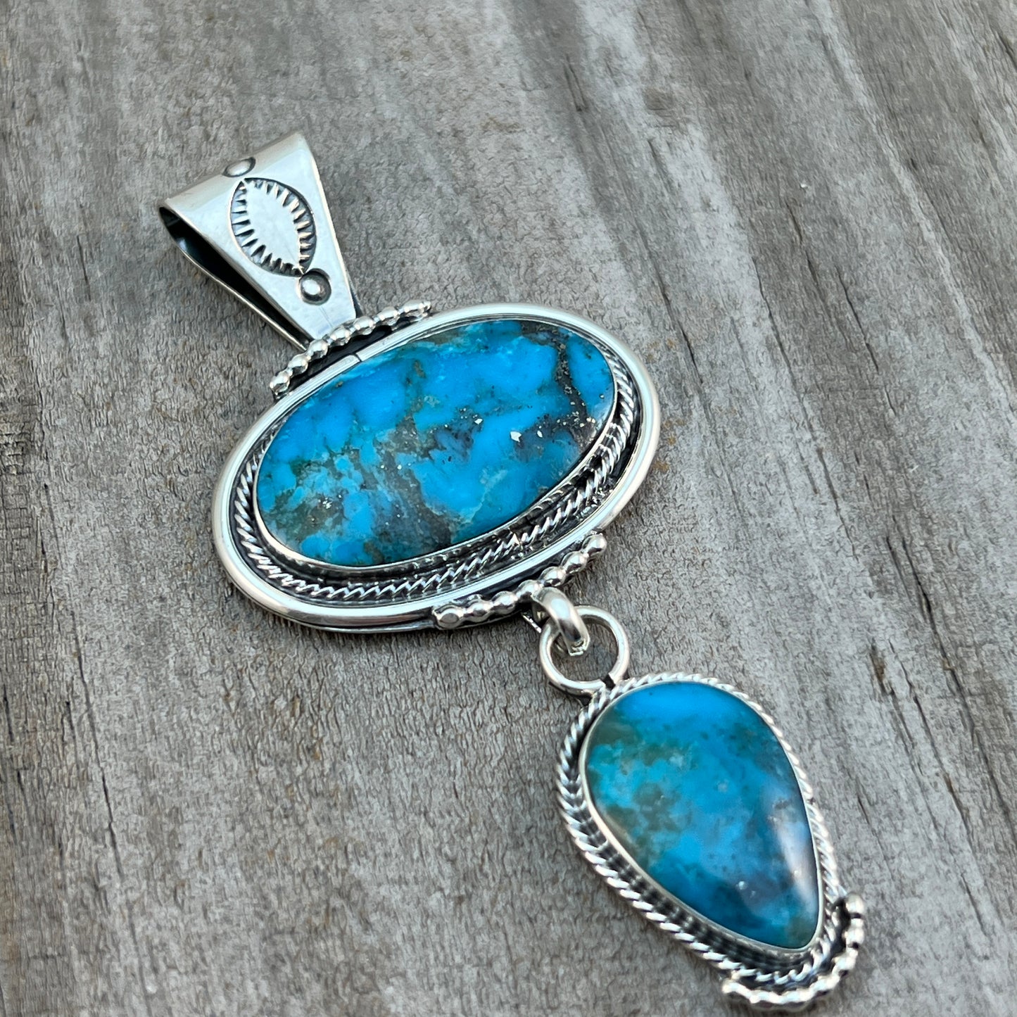 Turquoise Pendant Sterling silver Navajo Handmade Mike Smith 528