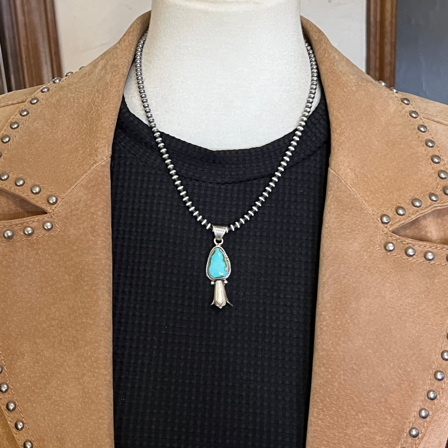 Sonoran Gold Turquoise Squash Blossom Pendant Adrienne Gordon Sterling Silver 509