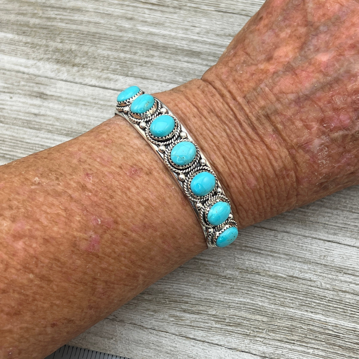 6 3/4" Campitos Turquoise Cuff Bracelet Sterling Silver Verley Betone BR45